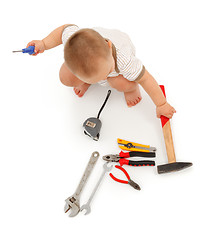 Image showing Little boy with tools