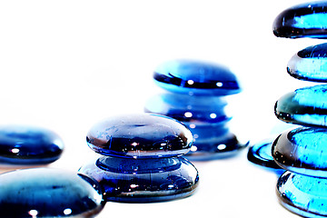 Image showing Lot of Blue Pills - Towers. Macro & Isolated on white