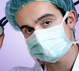 Image showing Young doctor with stethoscope.