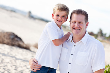 Image showing Cute Son with His Handsome Dad at the Beach