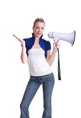 Image showing young woman with megaphone