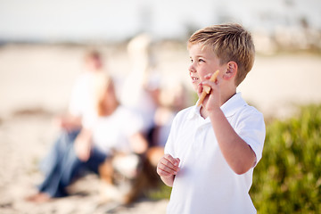 Image showing Cute Little Blonde Boy Showing Off His Starfish