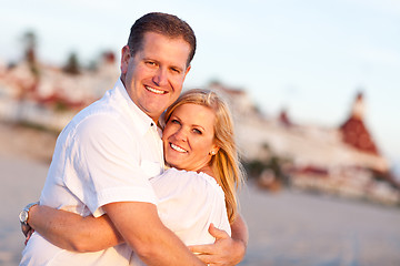 Image showing Attractive Caucasian Couple Hugging at the Beach
