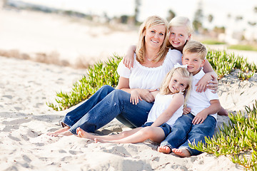 Image showing Attractive Mom and Her Cute Children at The Beach