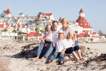 Image showing Happy Caucasian Family in Front of Hotel Del Coronado