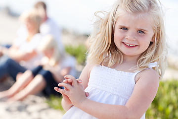 Image showing Adorable Little Blonde Girl Having Fun At the Beach