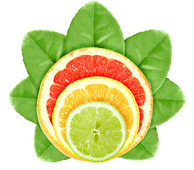 Image showing Cross a citrus fruits on green leaf