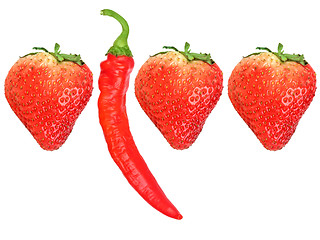 Image showing Fresh strawberryes and red chili-pepper