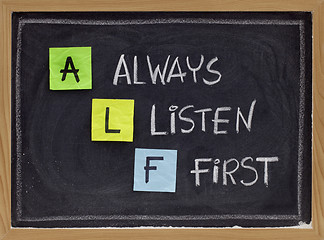 Image showing always listen first - ALF acronym
