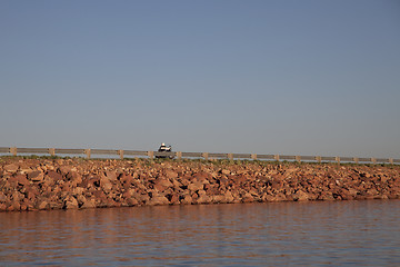 Image showing highway on lake dam