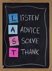 Image showing listen, advice, solve, thank