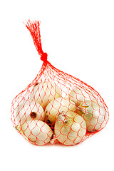 Image showing Light onion in packing from red net
