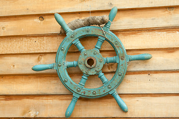 Image showing Old sea steering wheel