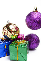 Image showing Christmas gift box with christmas balls