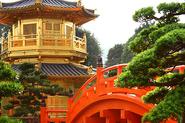 Image showing oriental golden pavilion of Chi Lin Nunnery and Chinese garden, 