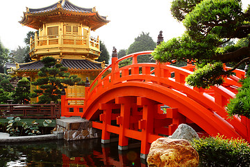 Image showing oriental golden pavilion of Chi Lin Nunnery and Chinese garden, 