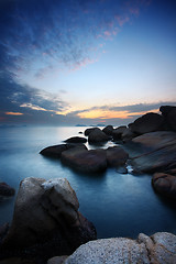 Image showing Sea stones at sunset 