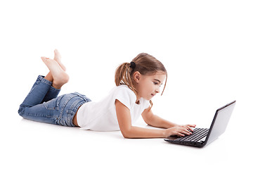 Image showing Little student girl with a laptop