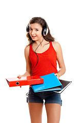 Image showing Young girl listen music