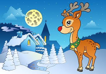 Image showing Young Christmas reindeer outdoor 2