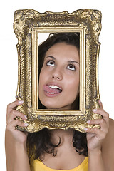 Image showing portrait of beautiful girls and vintage frame