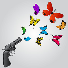 Image showing Butterflies and gun
