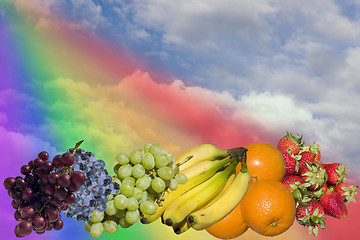 Image showing rainbow of fruit in clouds