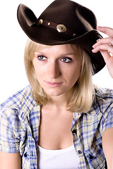 Image showing pretty western woman in cowboy hat