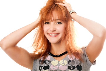 Image showing Portrait of cheerful beautiful red-haired girl