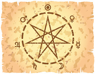 Image showing Weekday heptagram on retro-styled paper sheet