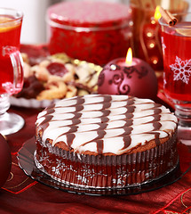 Image showing Marchpane cake with wine punch and cookies