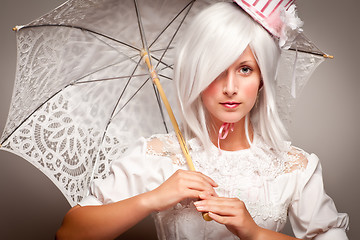 Image showing Pretty White Haired Woman with Parasol