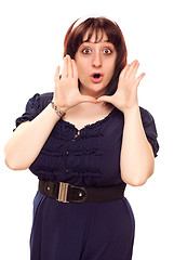 Image showing Expressive Young Caucasian Woman with Hands Framing Face