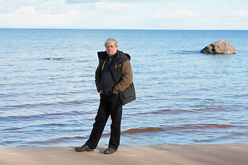 Image showing Middle-aged man at the sea.