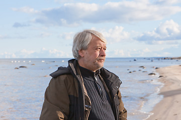 Image showing Middle-aged man at the sea.