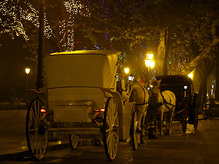 Image showing Carriage with horses in night