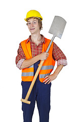 Image showing Young worker with spade
