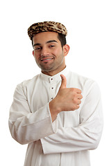 Image showing Happy ethnic man thumbs up success