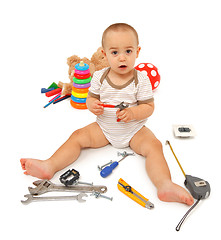 Image showing Little boy with tools