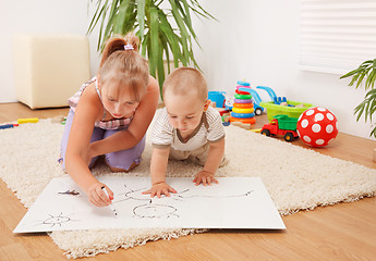 Image showing Children drawing in room