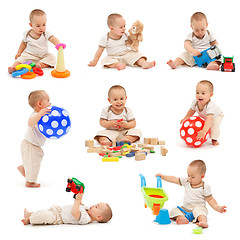 Image showing Collage of a little boy playing