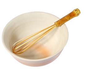 Image showing Bamboo whisk and ceramic bowl