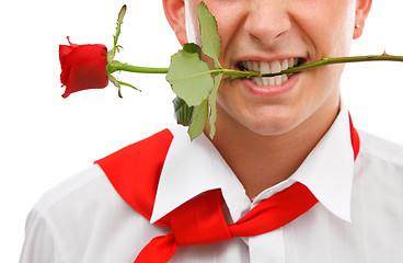 Image showing Man with rose in mouth