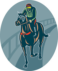 Image showing Horse and jockey racing