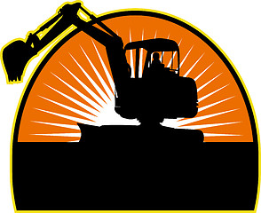 Image showing Mechanical Digger with sunburst