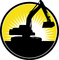 Image showing Mechanical Digger with sunburst 