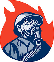 Image showing ireman or firefighter wearing vintage gas mask 