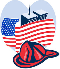 Image showing american flag  with world trade center twin tower