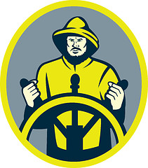 Image showing Fisherman ship captain at the wheel