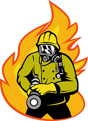 Image showing Fireman or firefighter with fire hose